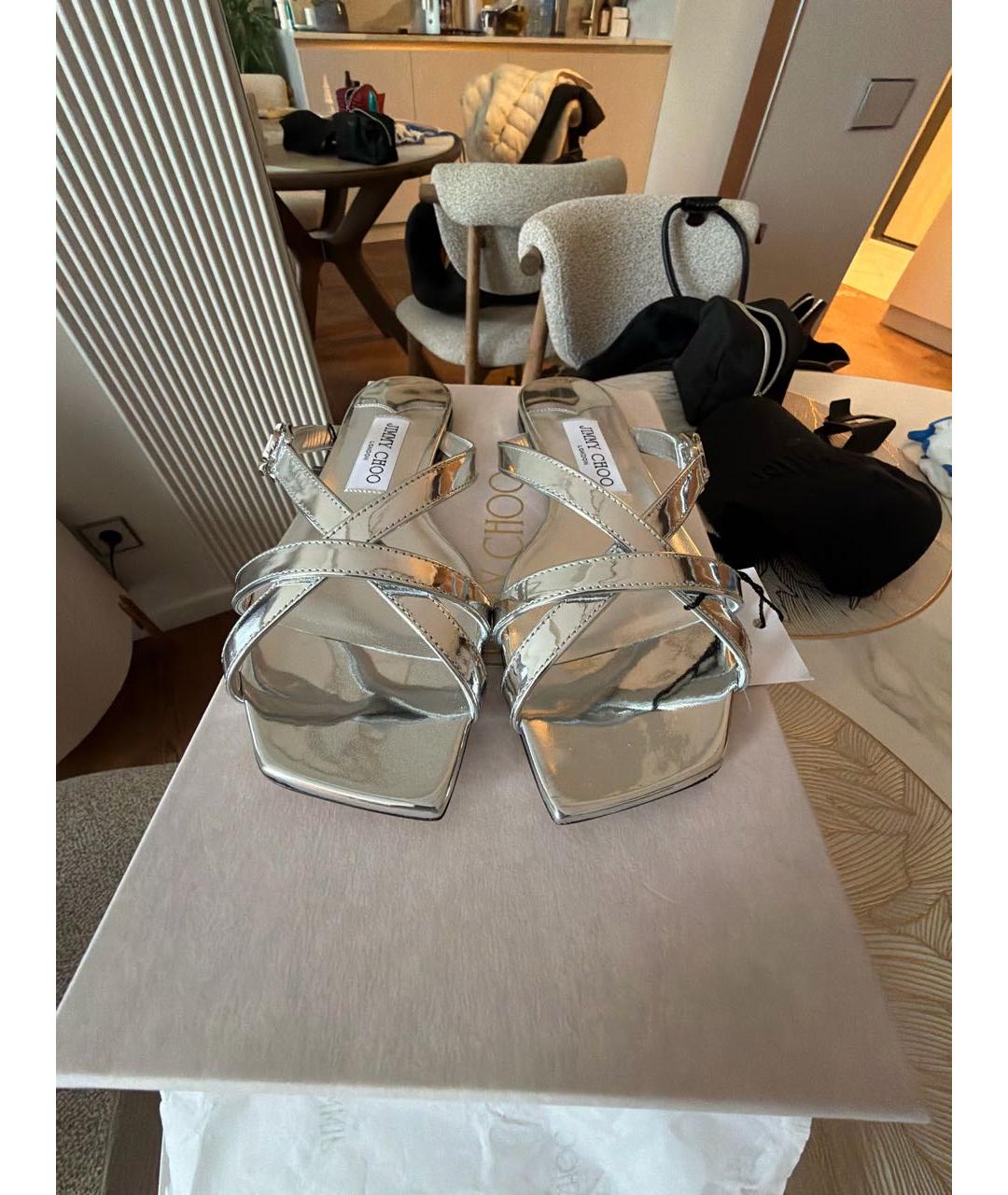 JIMMY CHOO Серебряные кожаные сандалии, фото 2