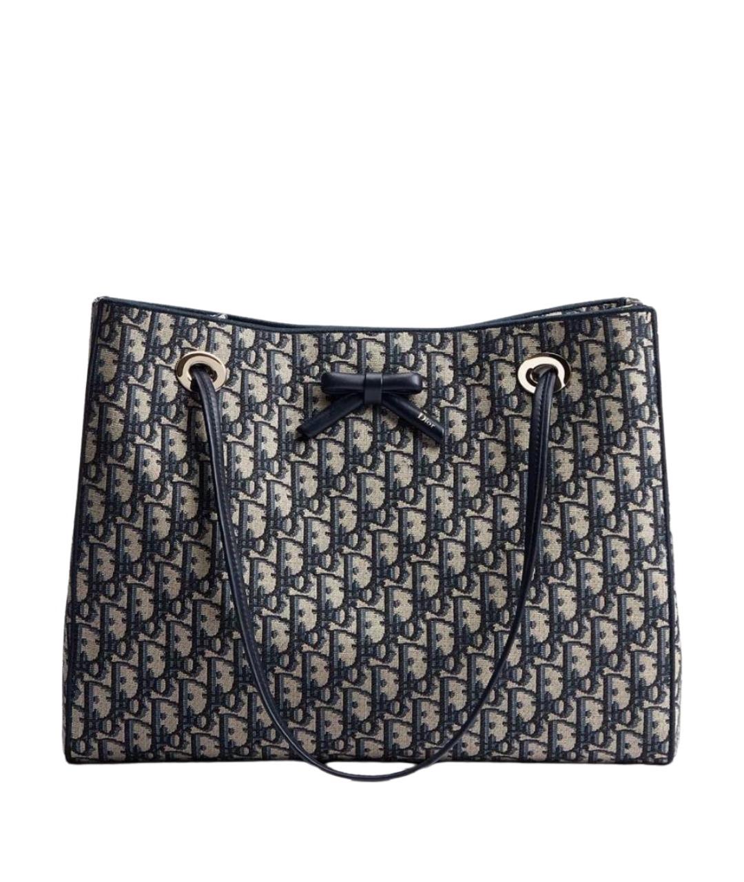 CHRISTIAN DIOR Темно-синяя жаккардовая сумка тоут, фото 1