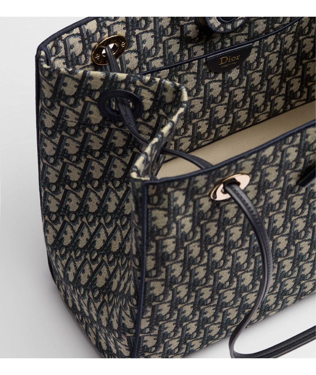 CHRISTIAN DIOR Темно-синяя жаккардовая сумка тоут, фото 3