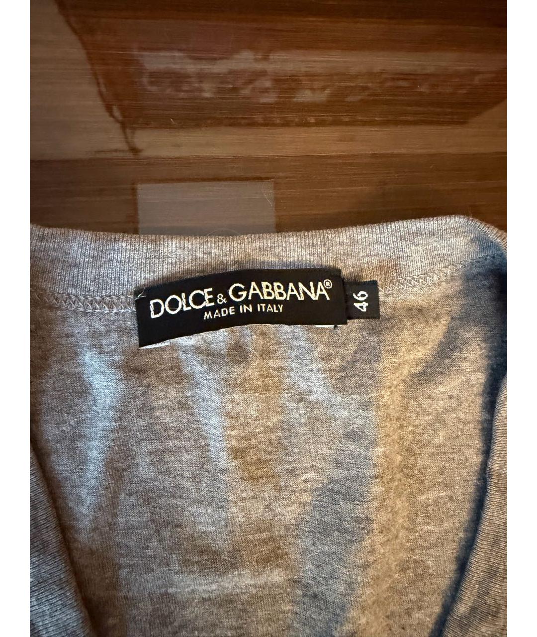 DOLCE&GABBANA Серая хлопковая футболка, фото 3