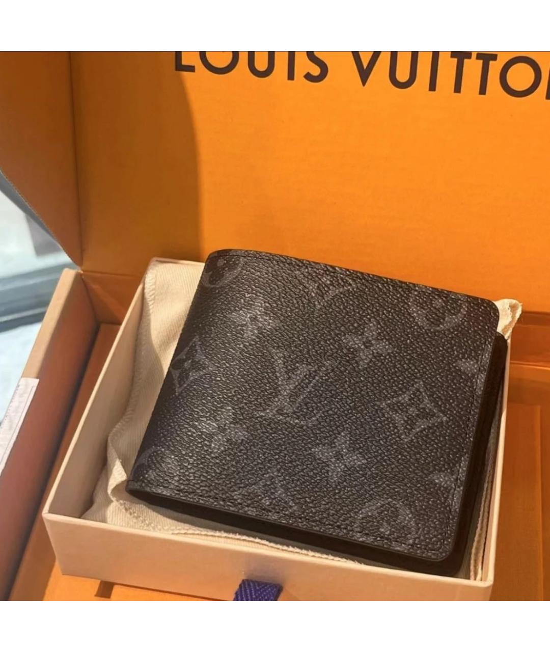 LOUIS VUITTON Черный кожаный кошелек, фото 3