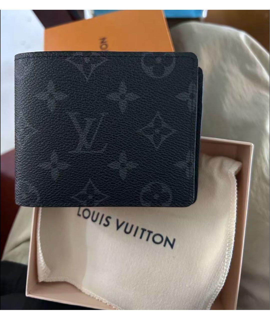 LOUIS VUITTON Черный кожаный кошелек, фото 4