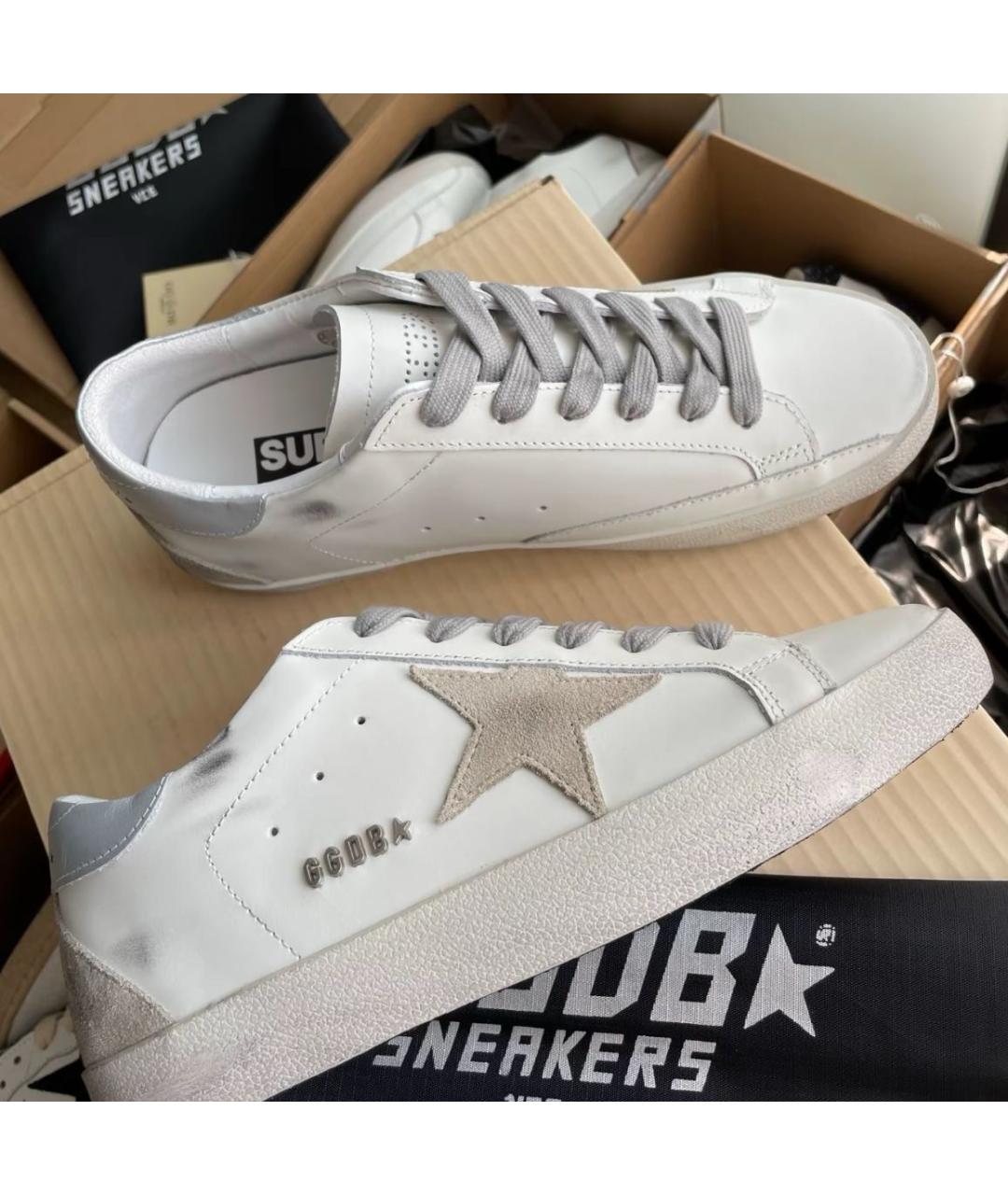 GOLDEN GOOSE Белые кожаные низкие кроссовки / кеды, фото 5