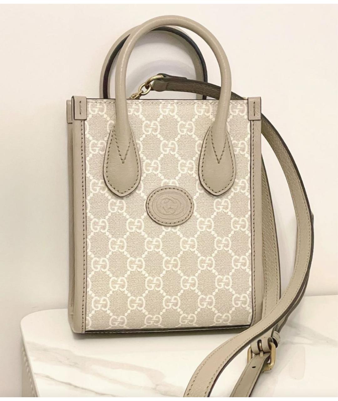 GUCCI Бежевая сумка через плечо из канвы, фото 4