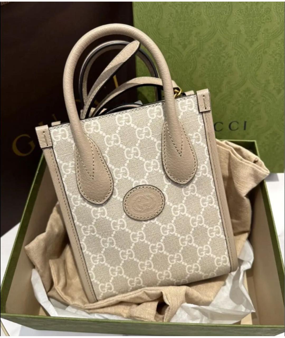 GUCCI Бежевая сумка через плечо из канвы, фото 3
