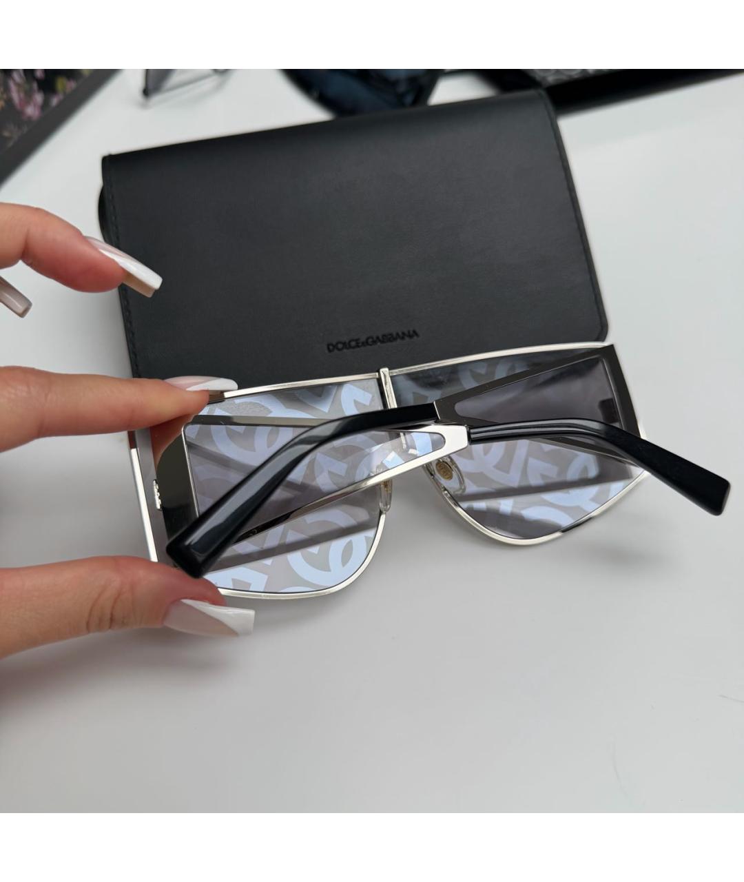 DOLCE&GABBANA Серебряные металлические солнцезащитные очки, фото 2