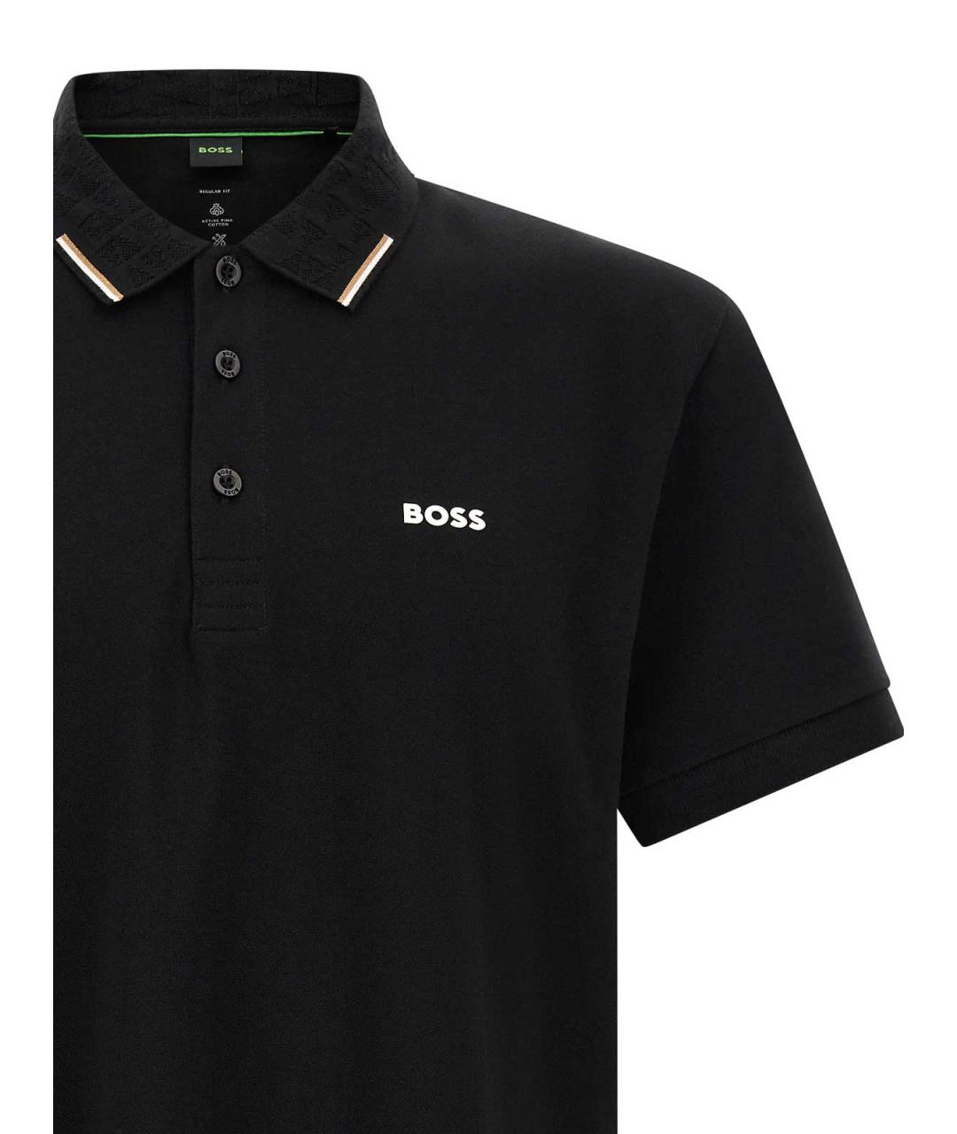 HUGO BOSS Черное хлопковое поло с коротким рукавом, фото 3