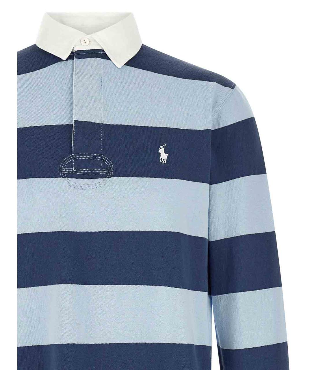 POLO RALPH LAUREN Синее хлопковое поло с длинным рукавом, фото 3