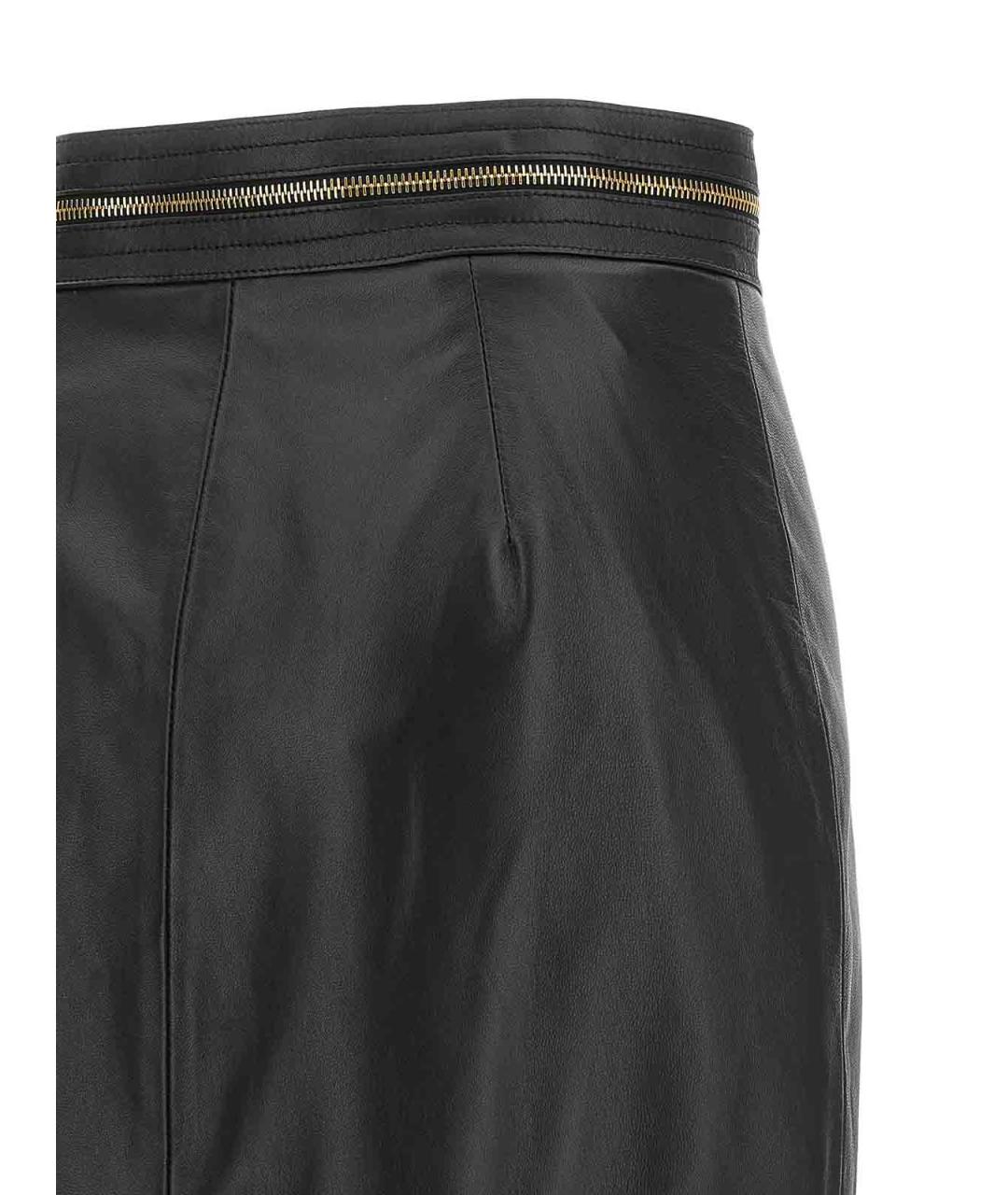 ELISABETTA FRANCHI Черная кожаная юбка мини, фото 4