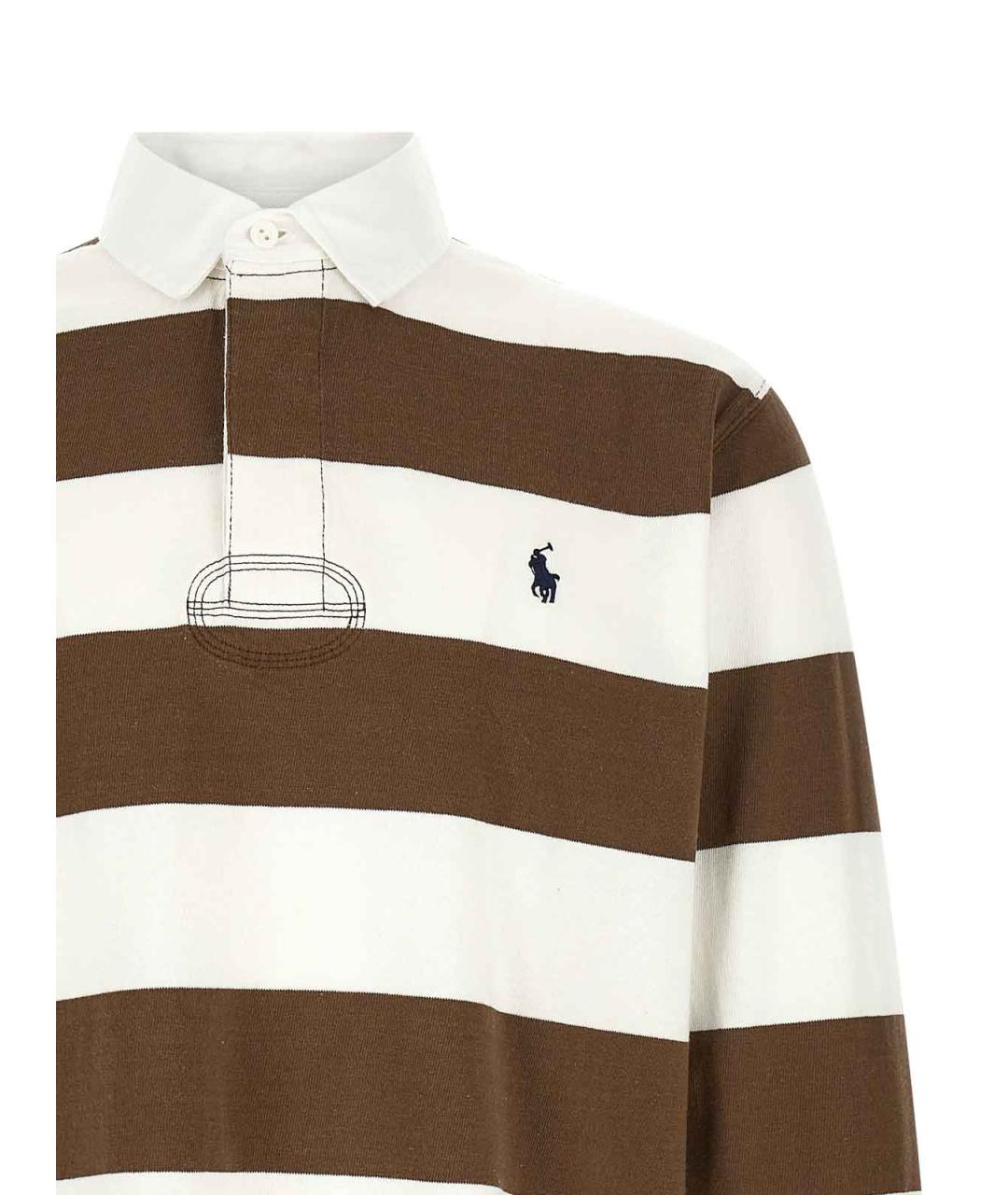 POLO RALPH LAUREN Коричневое хлопковое поло с длинным рукавом, фото 3