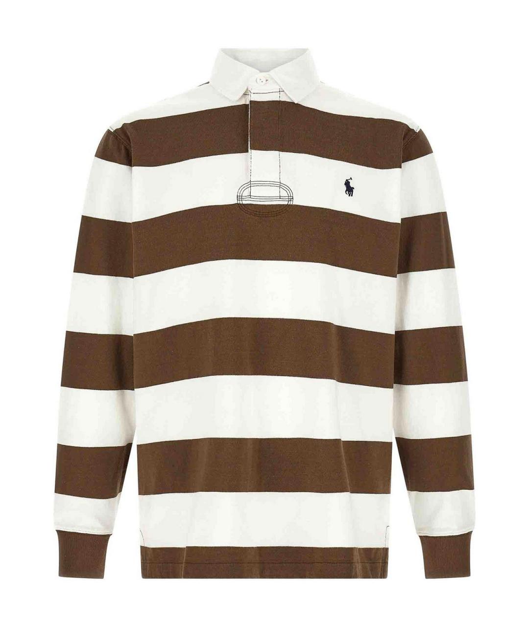 POLO RALPH LAUREN Коричневое хлопковое поло с длинным рукавом, фото 1