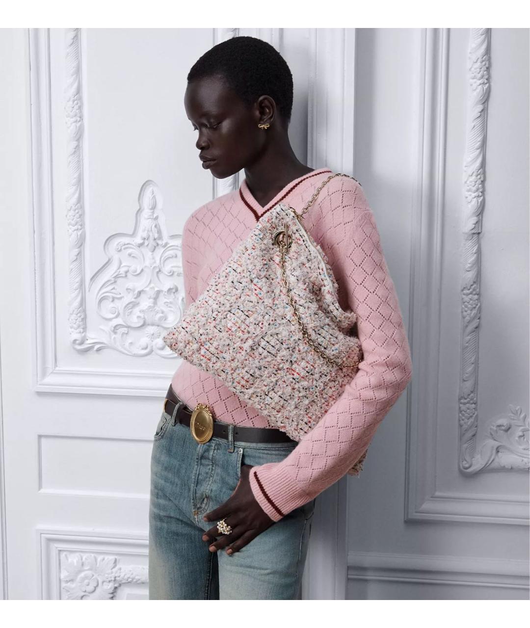 CHRISTIAN DIOR Бежевая твидовая сумка тоут, фото 5