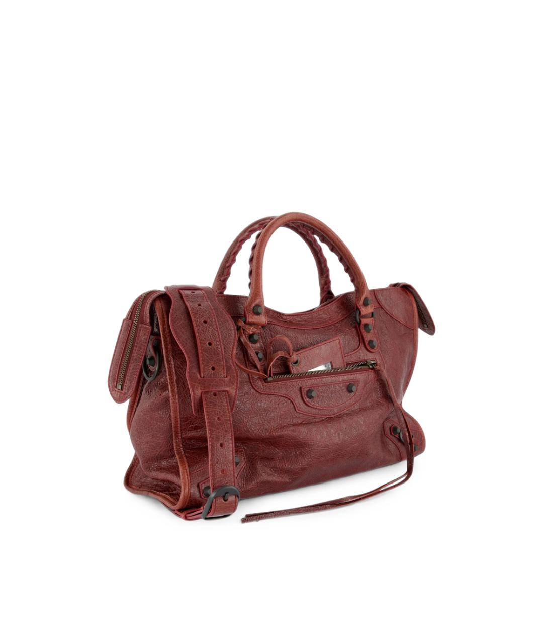 BALENCIAGA Бордовая кожаная сумка тоут, фото 2