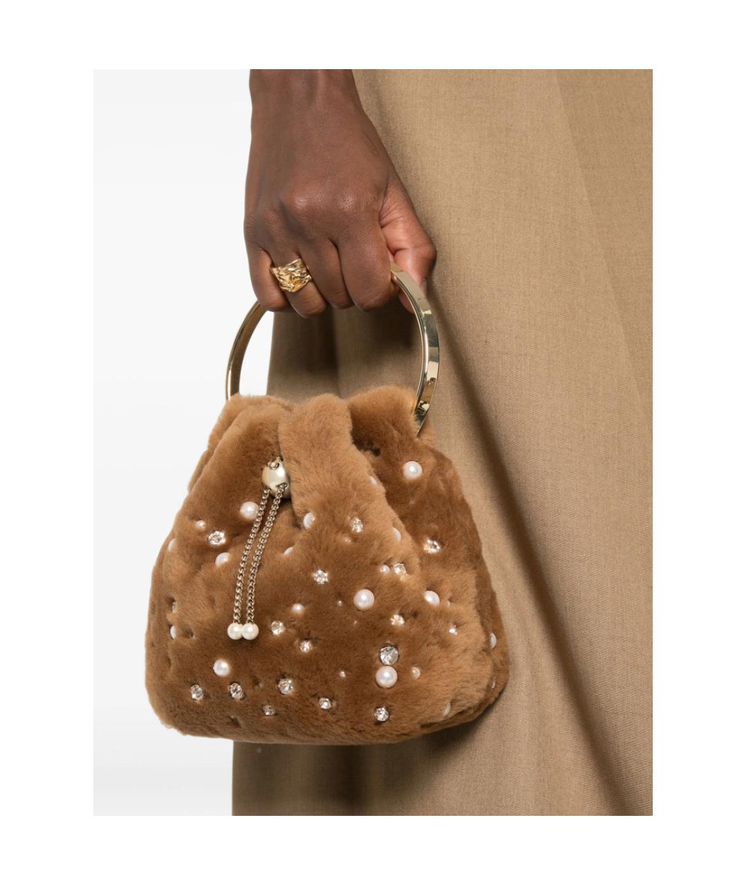 JIMMY CHOO Коричневая меховая сумка с короткими ручками, фото 2