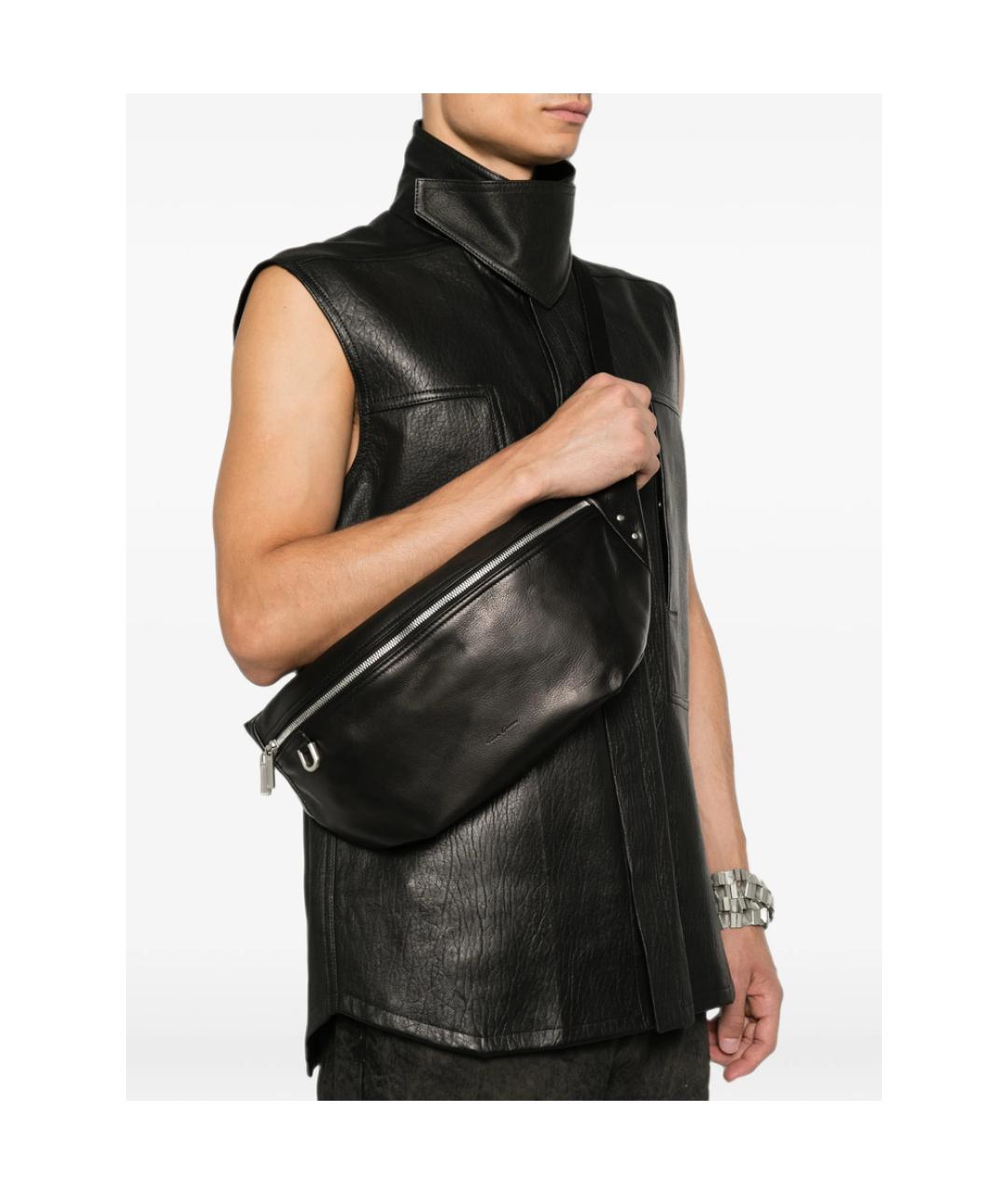RICK OWENS Черная кожаная поясная сумка, фото 4