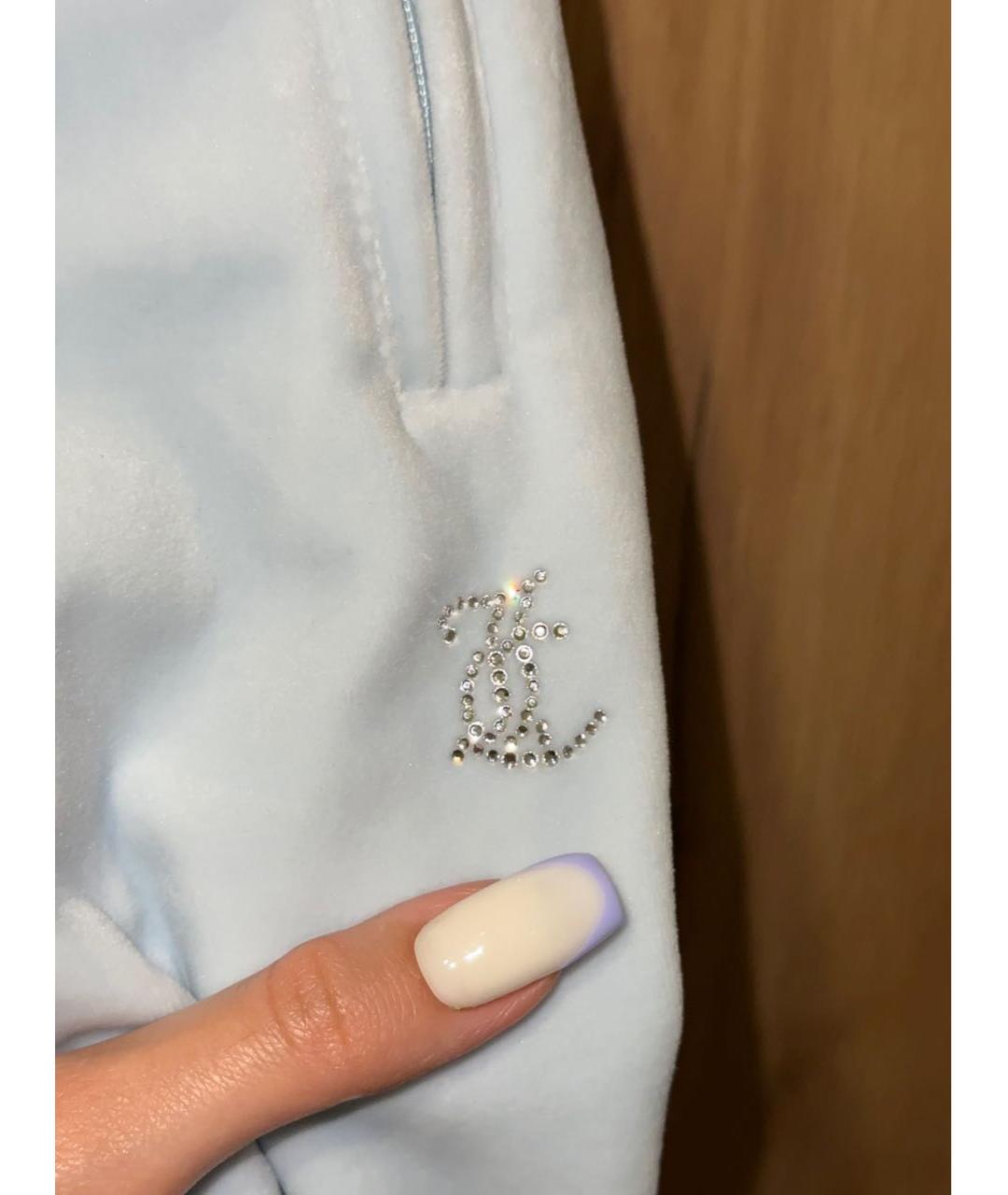 JUICY COUTURE Голубые велюровые брюки узкие, фото 5