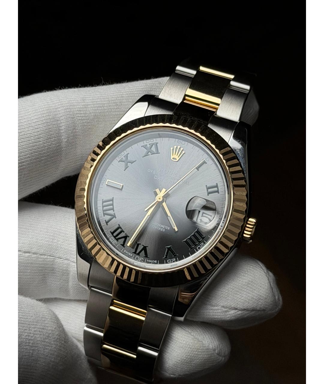 ROLEX Серые часы из желтого золота, фото 3