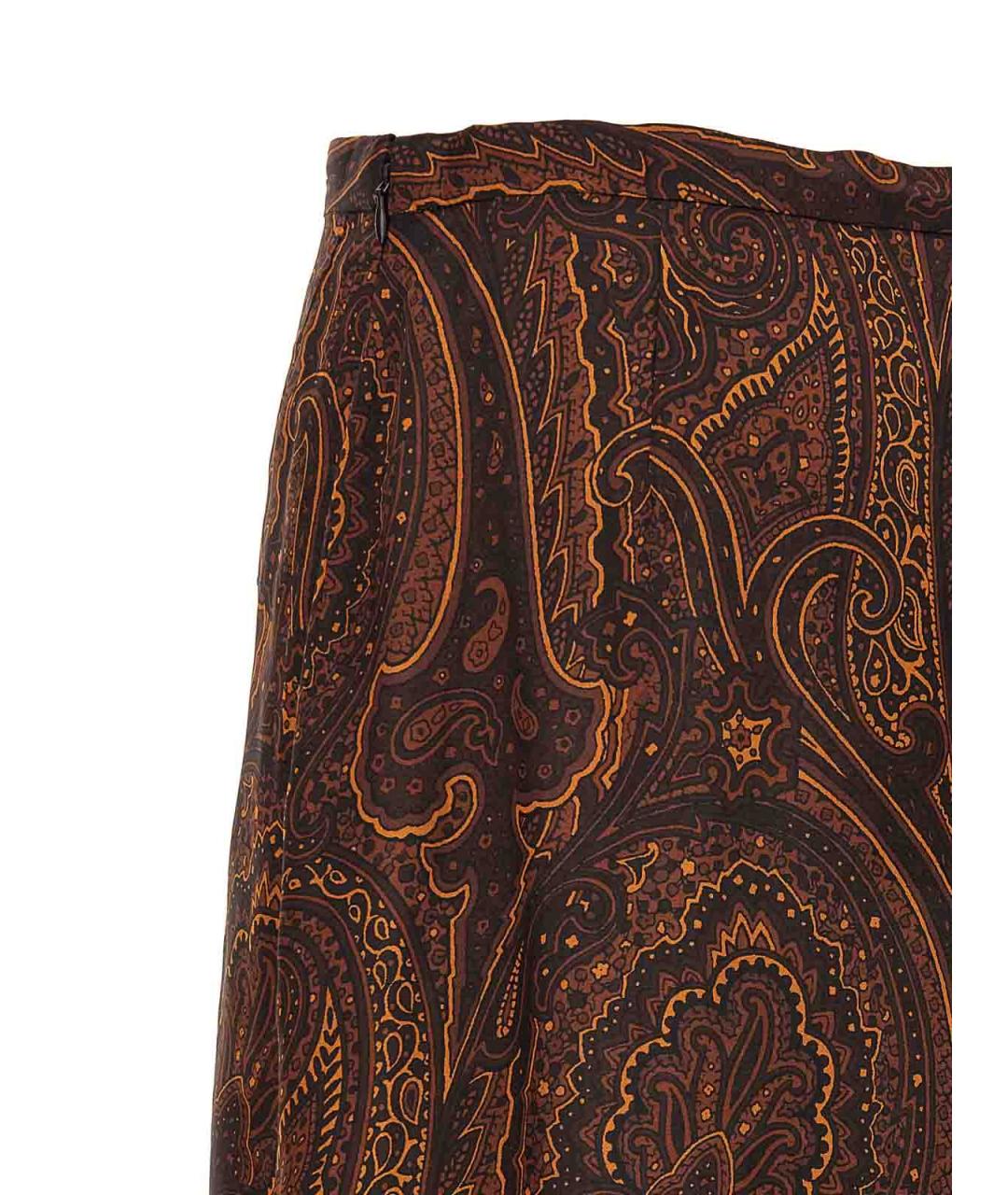 ETRO Коричневая шелковая юбка миди, фото 4