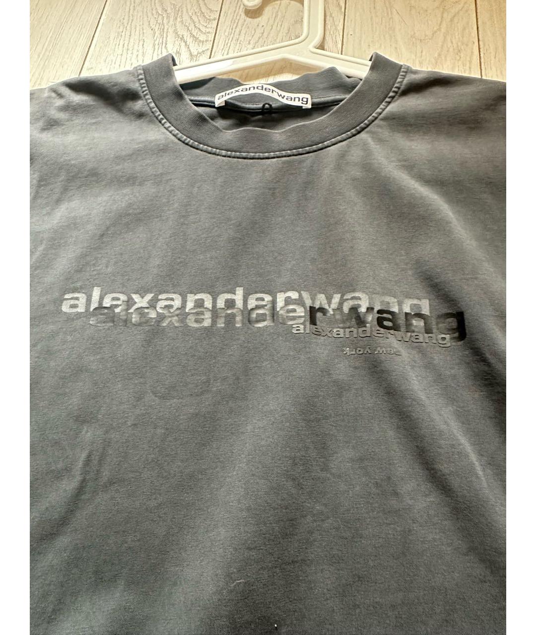 ALEXANDER WANG Серая хлопковая футболка, фото 4