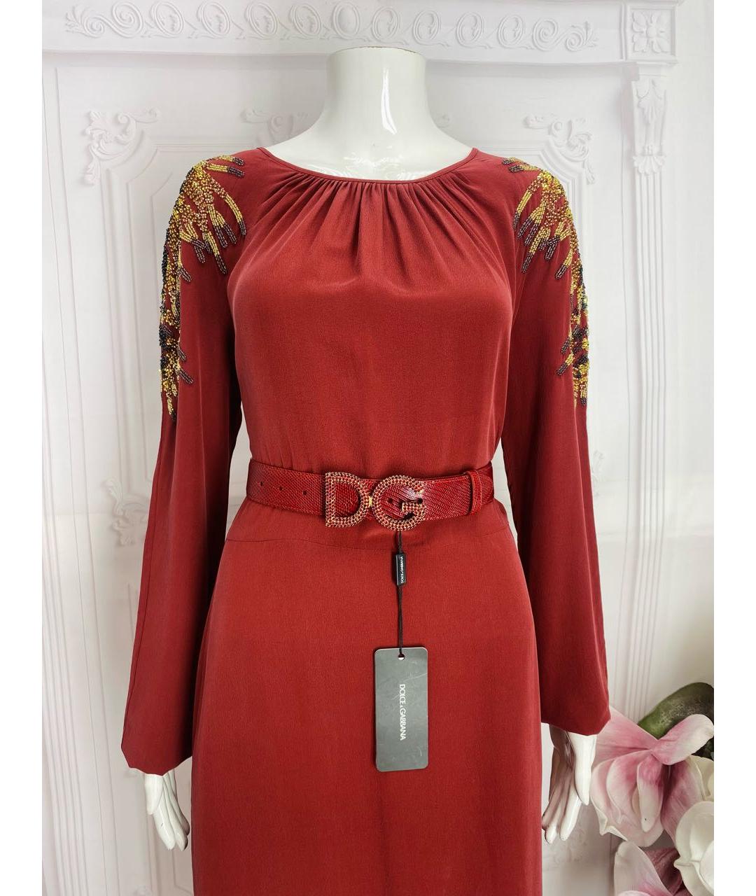 DOLCE&GABBANA Бордовый кожаный ремень, фото 6