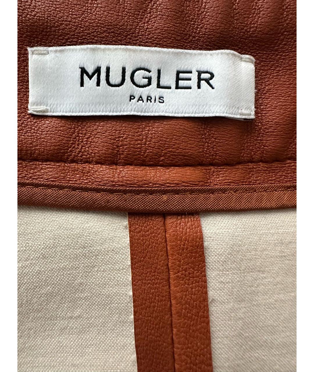 MUGLER Коричневые кожаные брюки узкие, фото 2