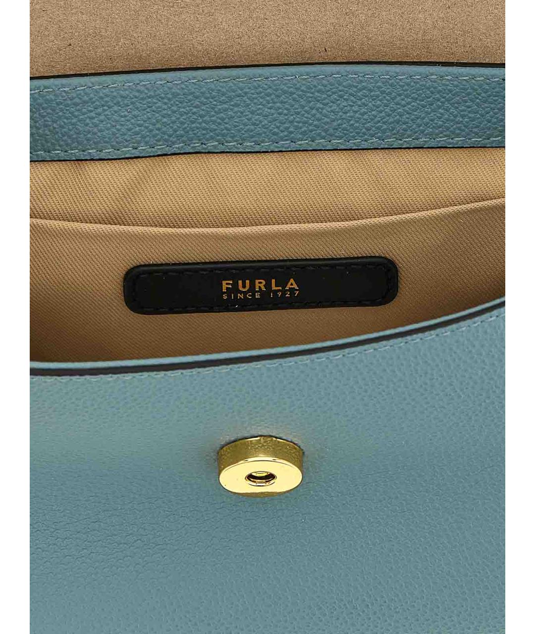 FURLA Голубая кожаная сумка с короткими ручками, фото 4