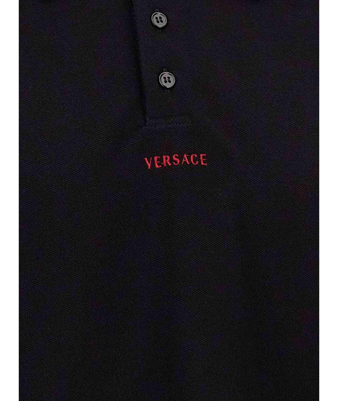 VERSACE Черное хлопковое поло с коротким рукавом, фото 4
