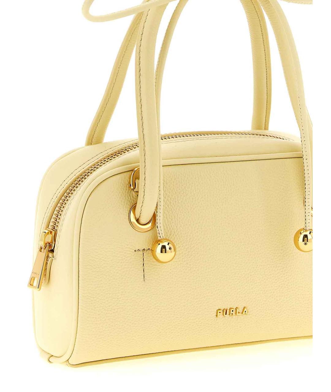 FURLA Желтая кожаная сумка с короткими ручками, фото 3