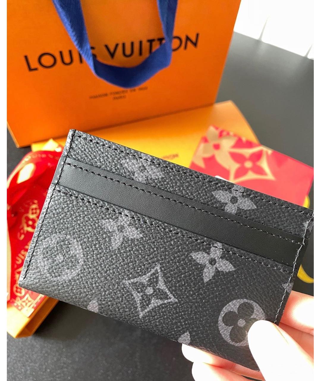 LOUIS VUITTON Черный кожаный кардхолдер, фото 5