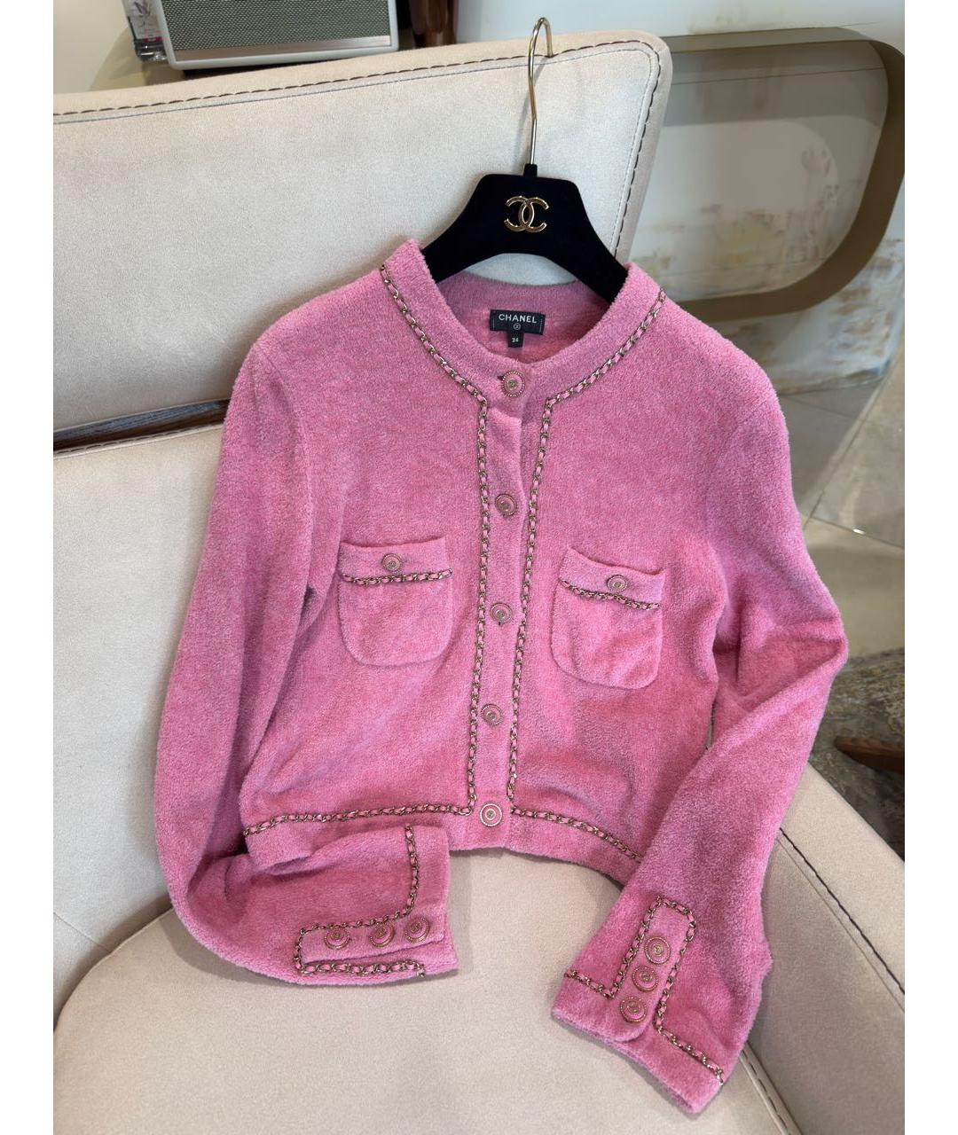 CHANEL Розовый хлопковый кардиган, фото 2
