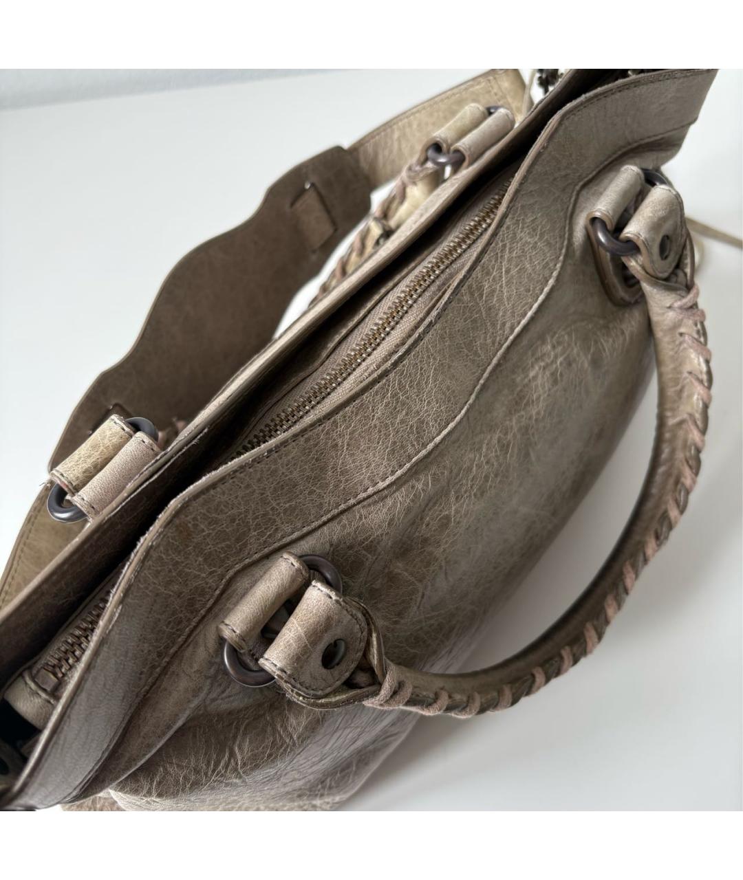 BALENCIAGA Бежевая кожаная сумка тоут, фото 7