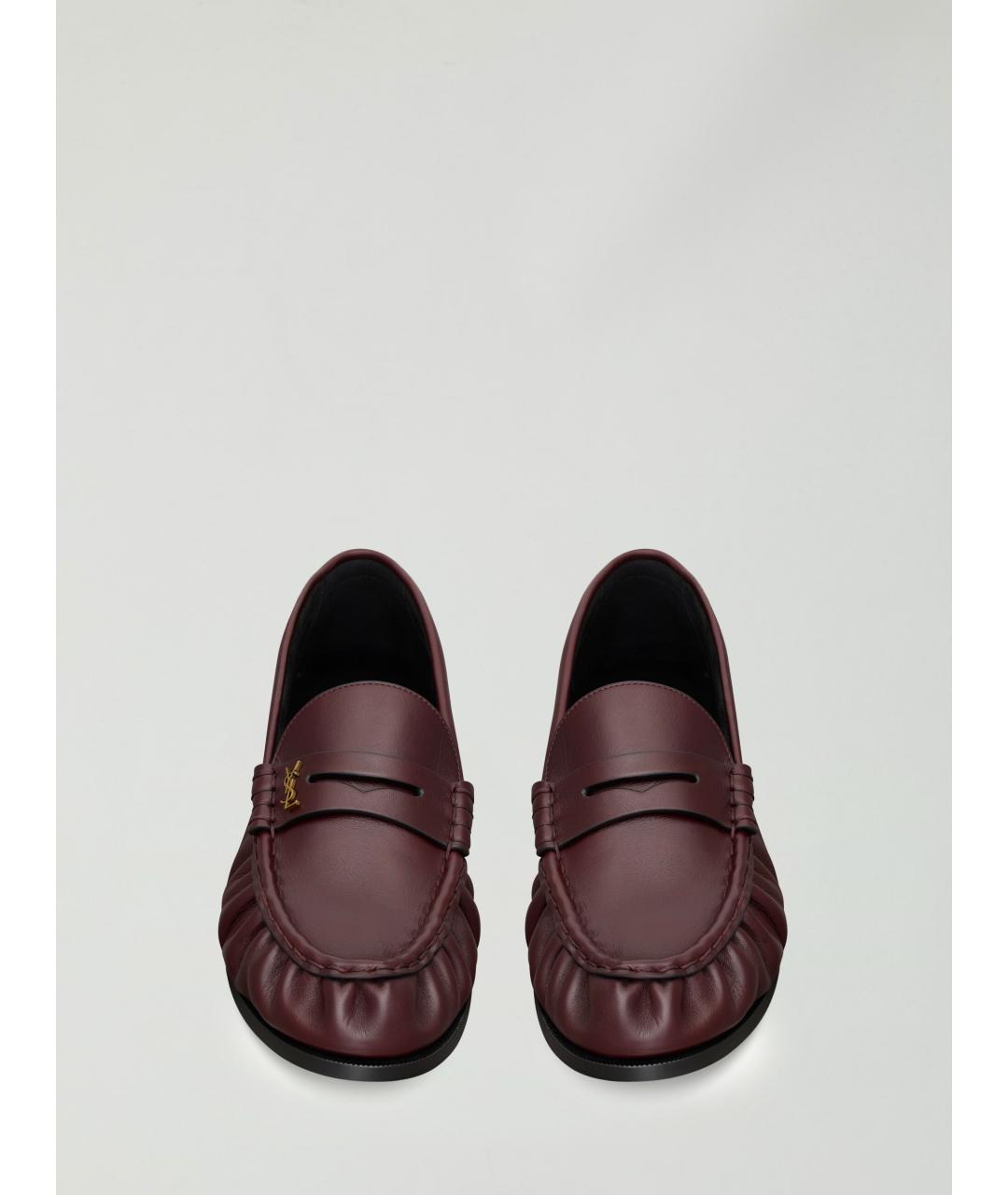 SAINT LAURENT Бордовые кожаные лоферы, фото 3