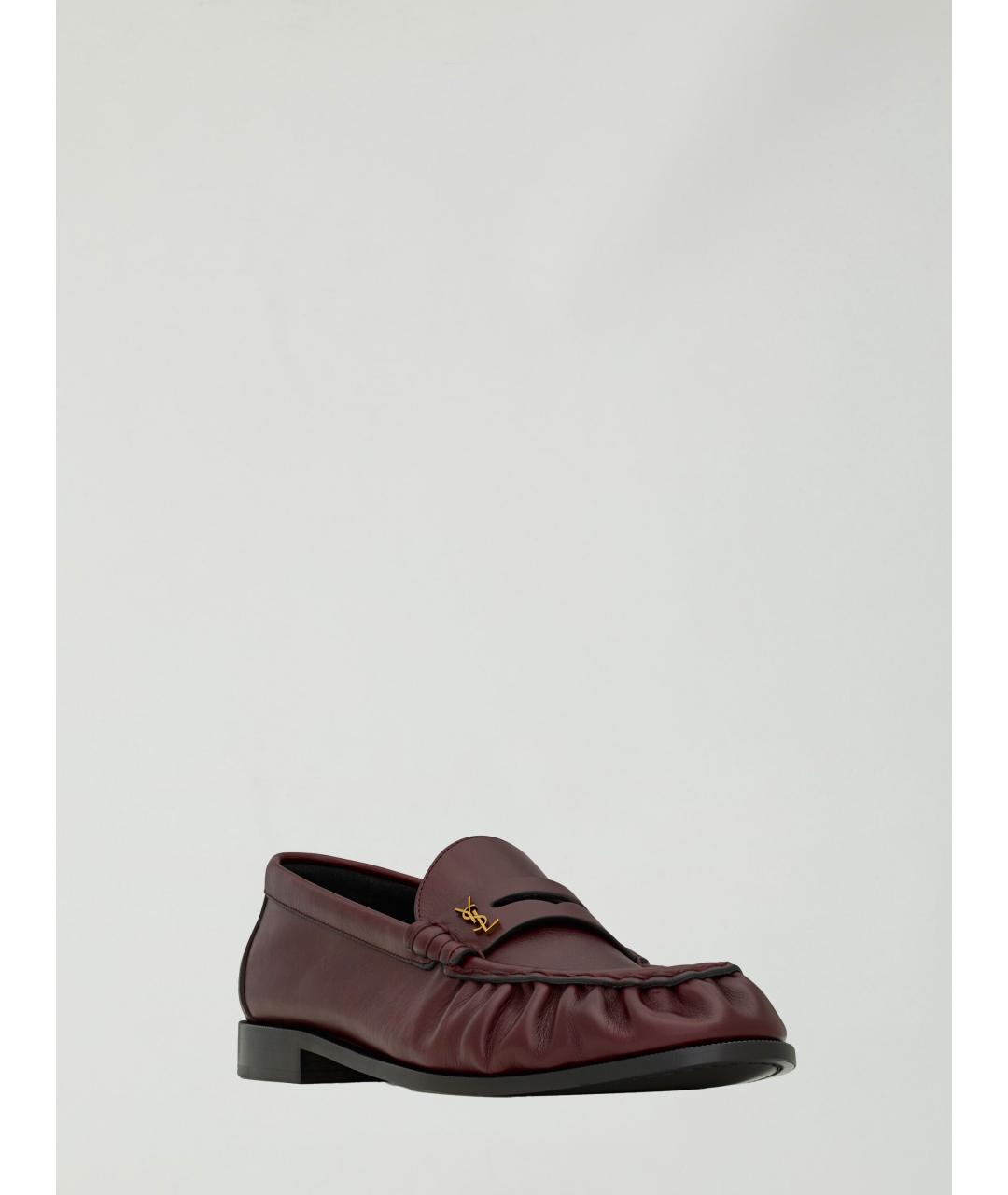 SAINT LAURENT Бордовые кожаные лоферы, фото 2