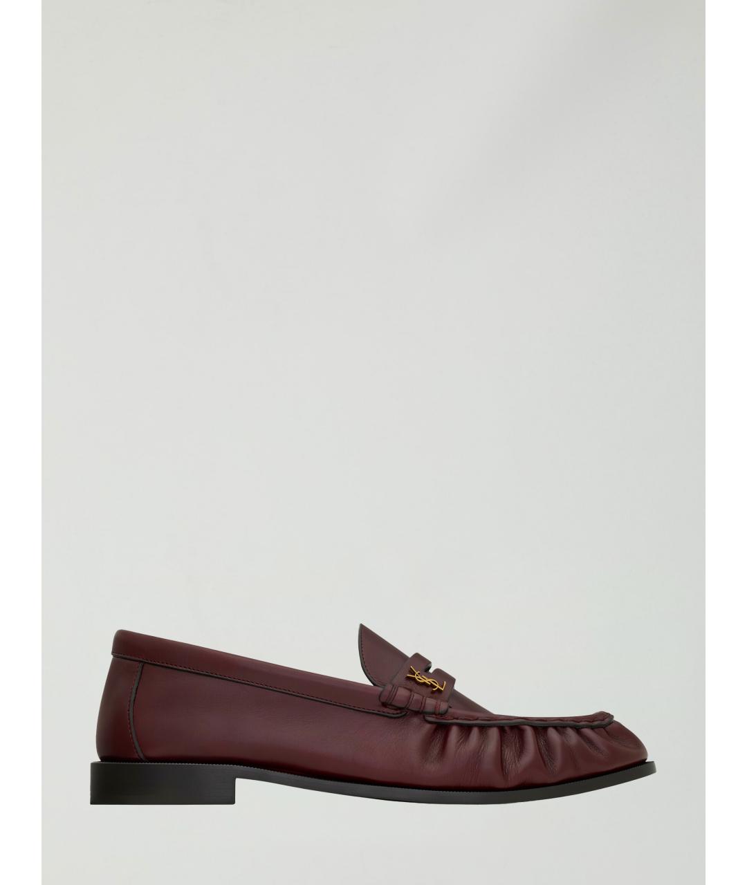 SAINT LAURENT Бордовые кожаные лоферы, фото 5