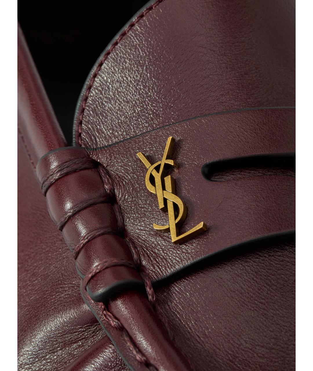 SAINT LAURENT Бордовые кожаные лоферы, фото 4