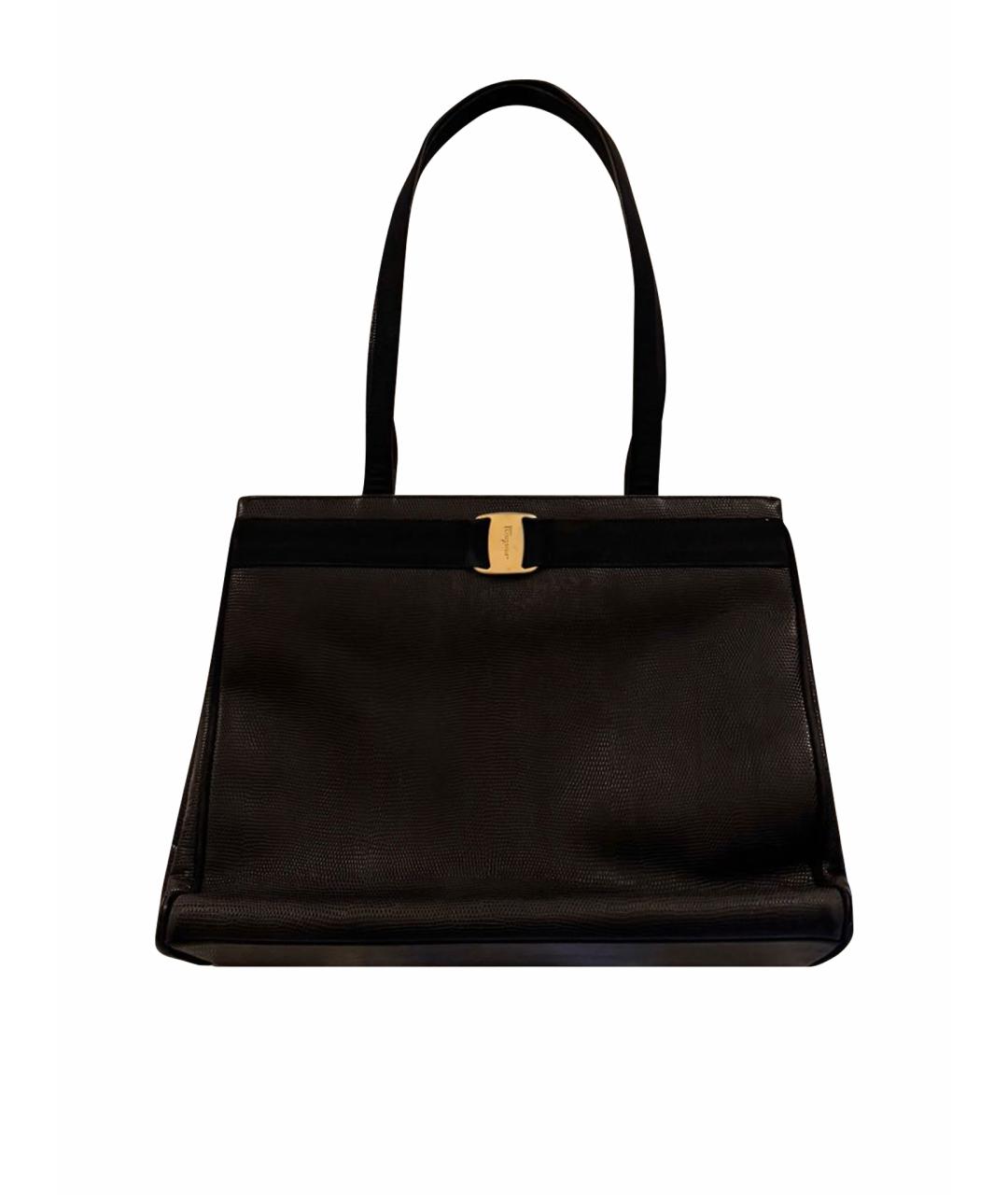 FERRAGAMO Черная кожаная сумка тоут, фото 1