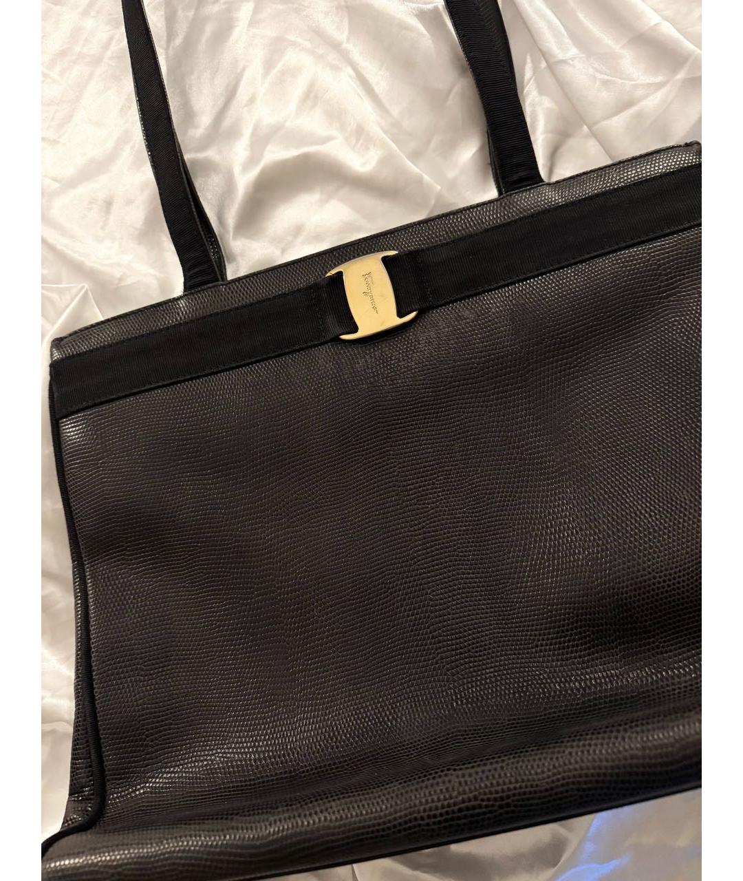 FERRAGAMO Черная кожаная сумка тоут, фото 3