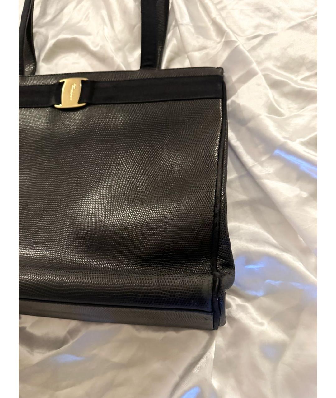 FERRAGAMO Черная кожаная сумка тоут, фото 8