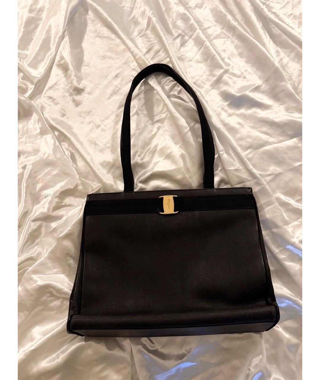 FERRAGAMO Черная кожаная сумка тоут, фото 9