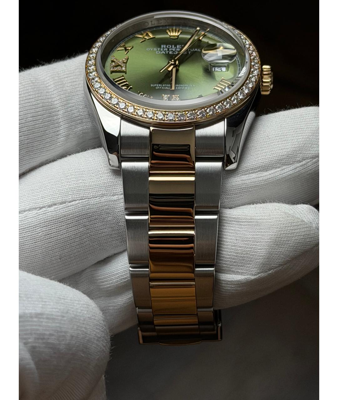 ROLEX Зеленые часы из желтого золота, фото 6
