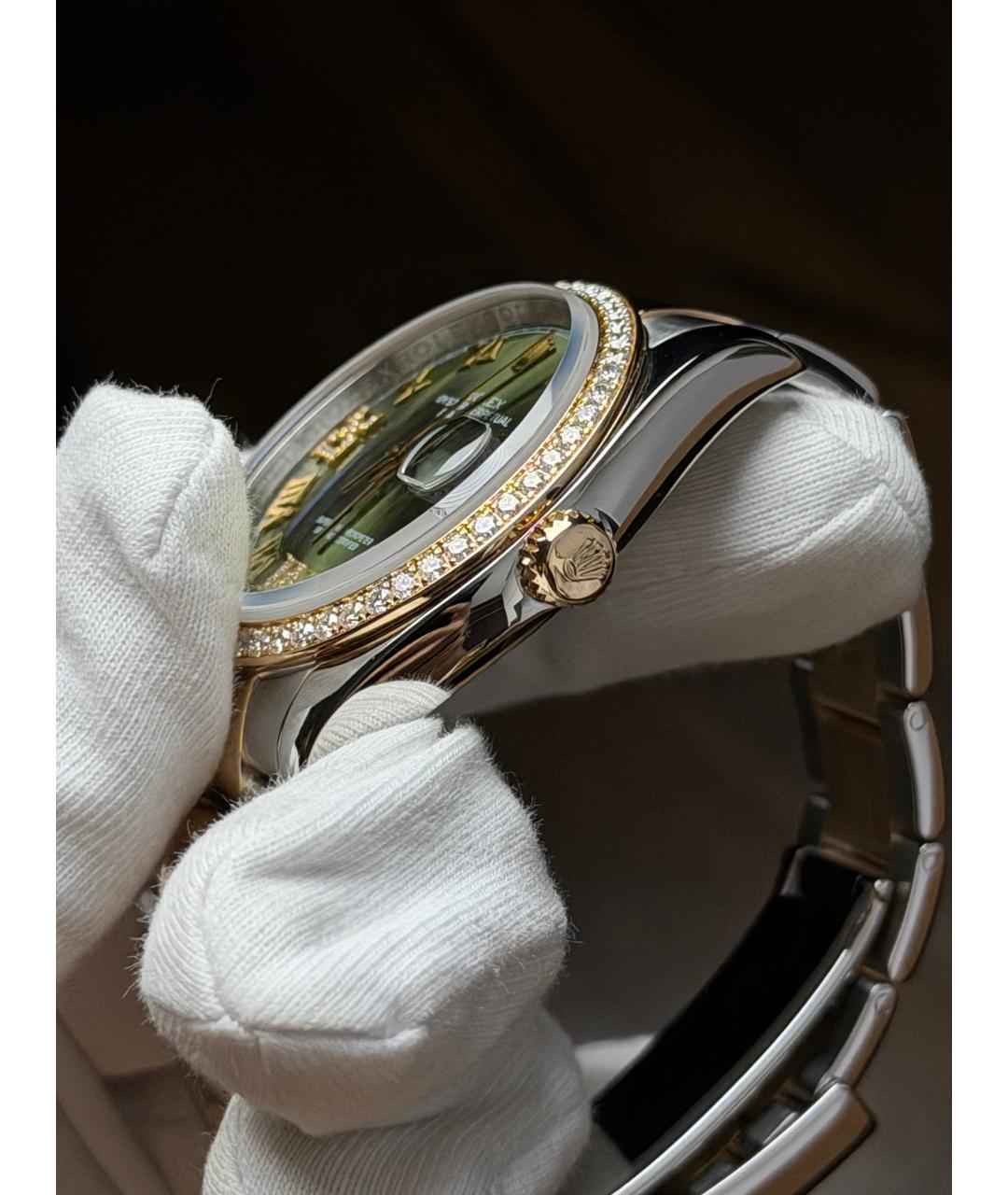 ROLEX Зеленые часы из желтого золота, фото 4