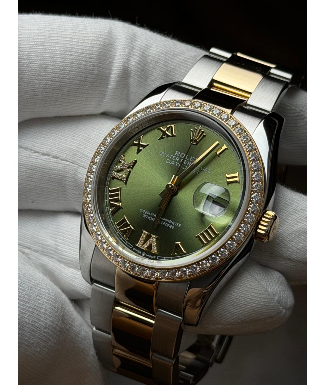ROLEX Зеленые часы из желтого золота, фото 3