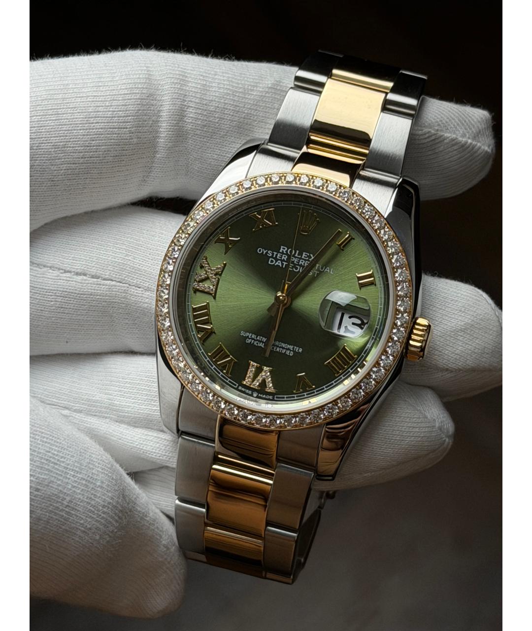 ROLEX Зеленые часы из желтого золота, фото 2