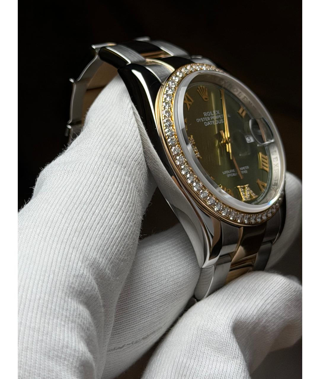 ROLEX Зеленые часы из желтого золота, фото 5