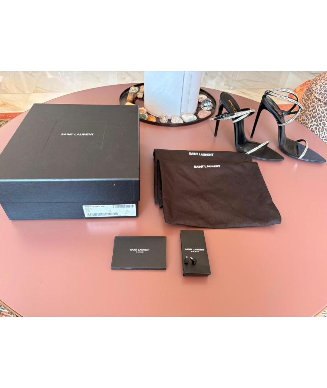 SAINT LAURENT Черные текстильные босоножки, фото 9
