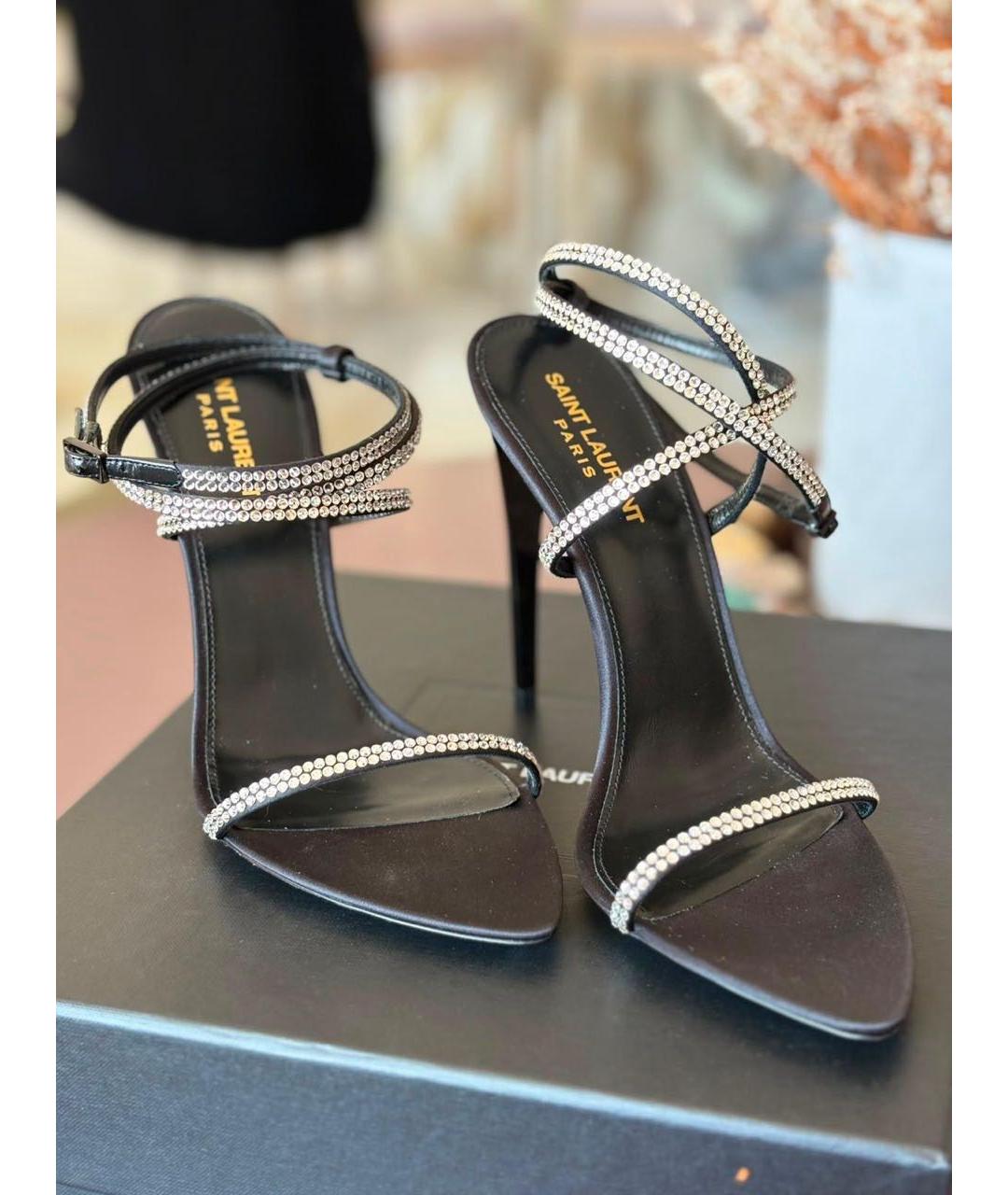 SAINT LAURENT Черные текстильные босоножки, фото 2