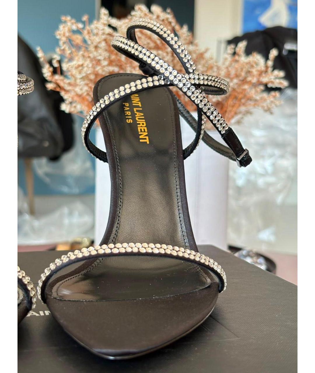 SAINT LAURENT Черные текстильные босоножки, фото 6
