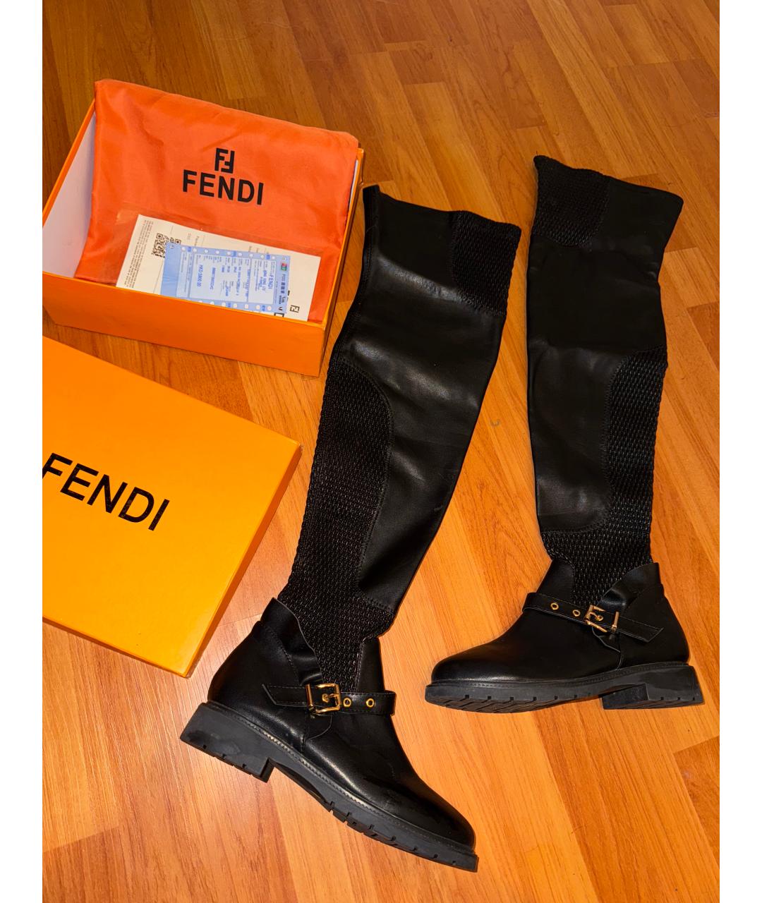 FENDI Черные кожаные ботфорты, фото 6
