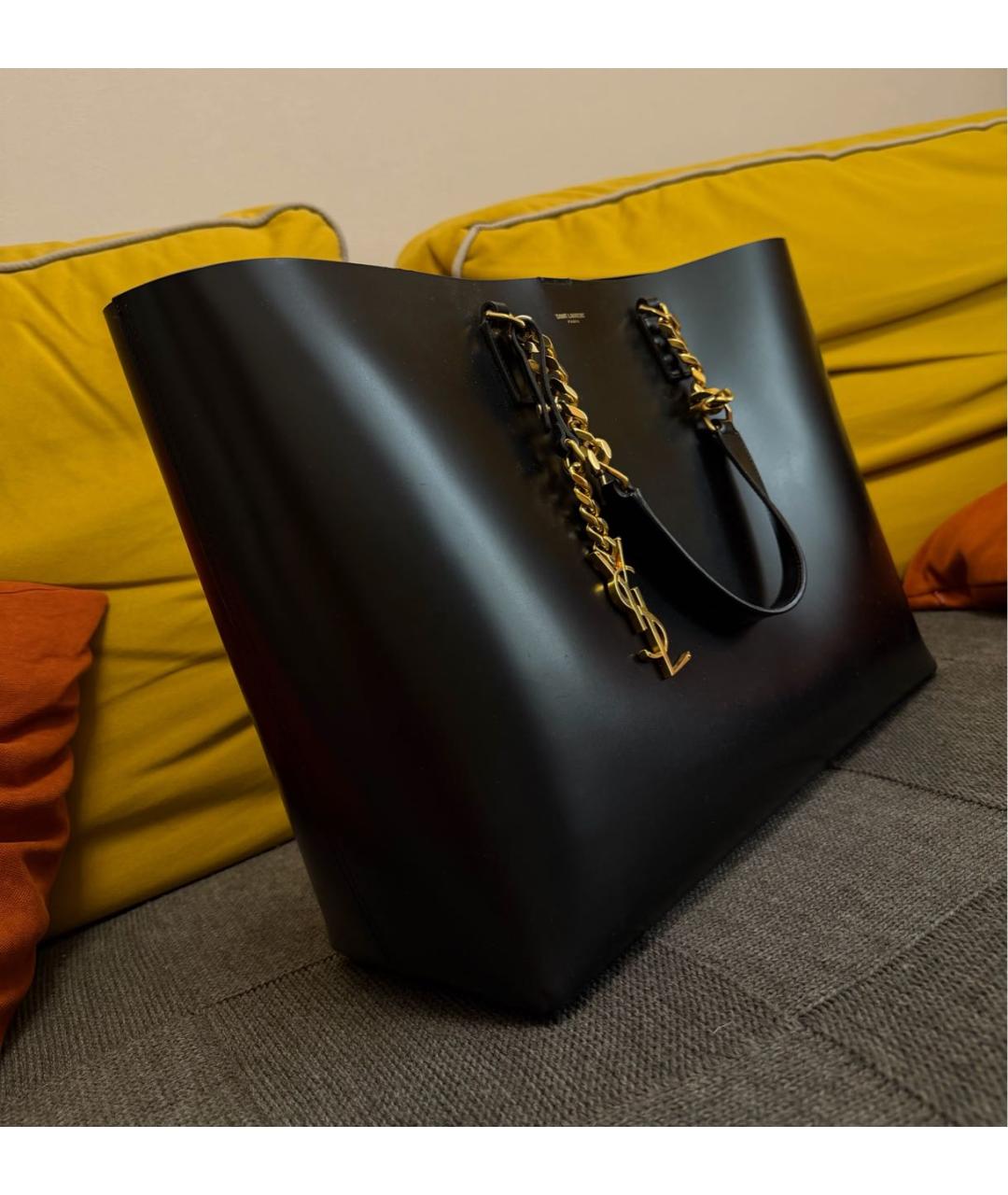 SAINT LAURENT Черная кожаная сумка с короткими ручками, фото 3