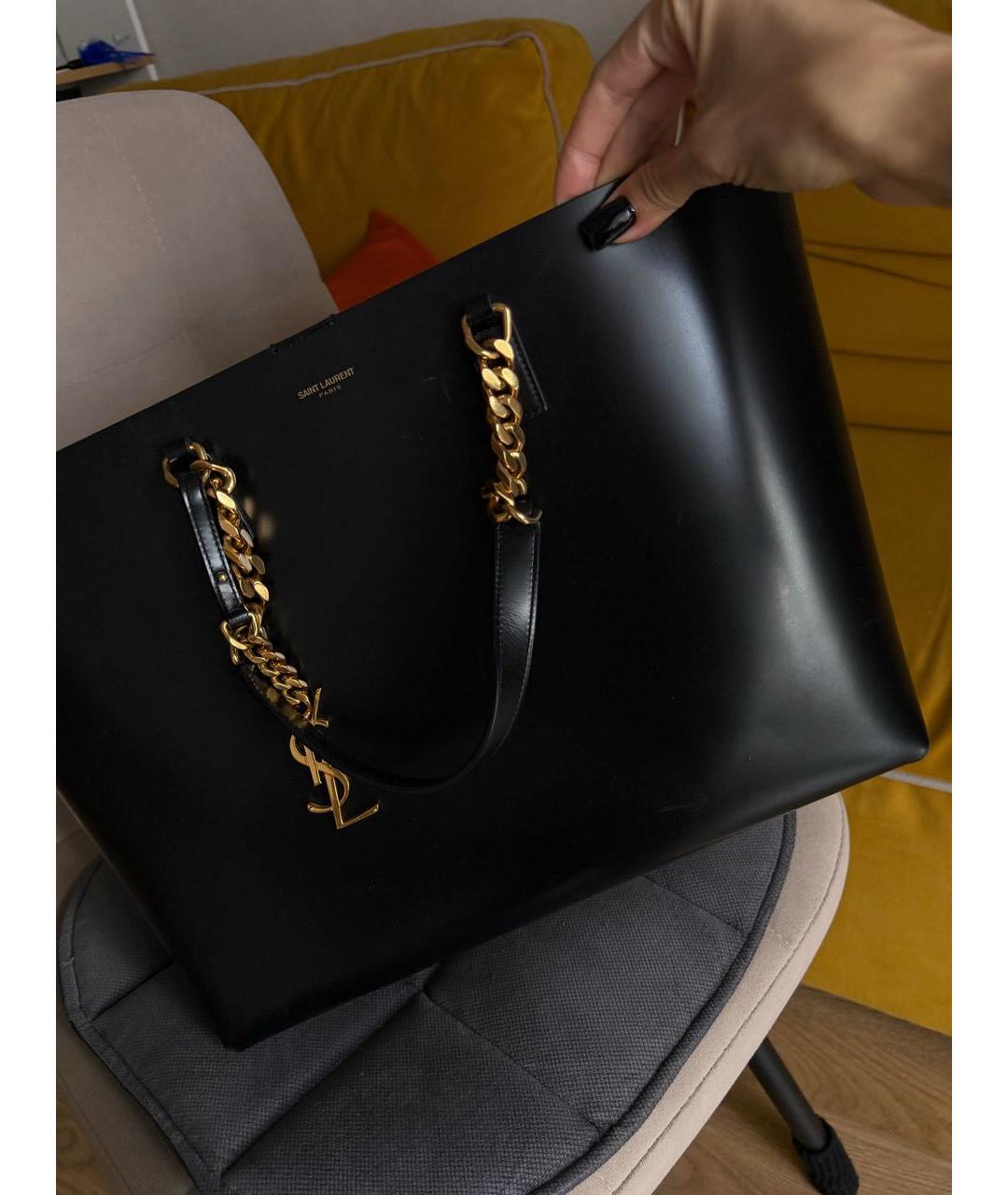 SAINT LAURENT Черная кожаная сумка с короткими ручками, фото 2